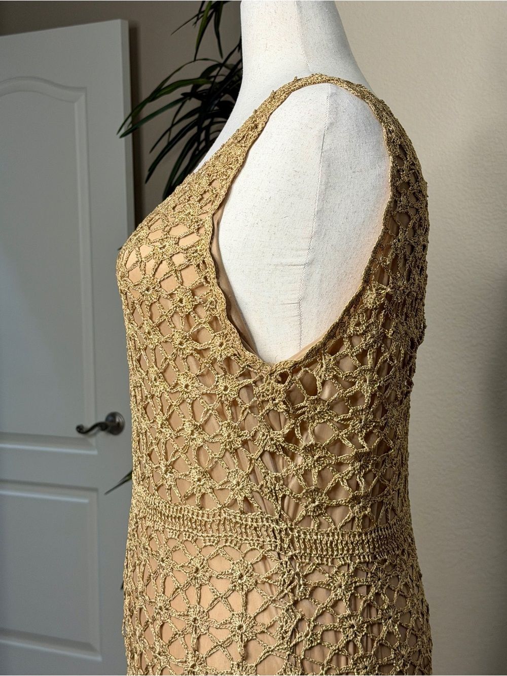 Gold Crochet Floral Knit Tank Dress - Picture 4 of 10